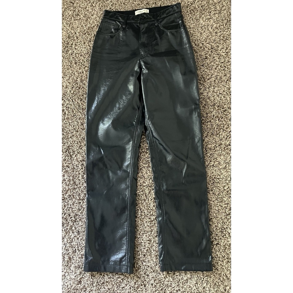 Abercrombie & Fitch Vegan Gloss Leather 90's Straight Ultra High Rise Pants